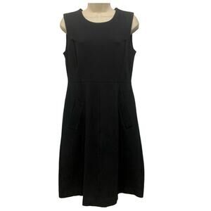 Lands End Ponte Knit Dress Womens 6 Black A Line Shift Sleeveless Pockets